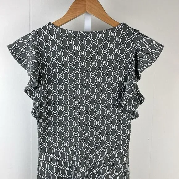 Ann Taylor Factory Petite Dress Gray Chain Link Print Ruffle Sleeve Womens XXSP - Picture 6 of 7